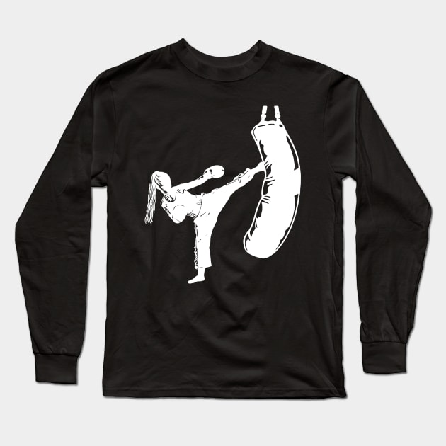 Kickbox Female Martial Artist Long Sleeve T-Shirt by RosaliArt